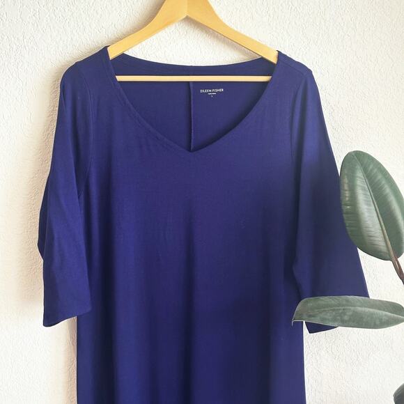 Eileen Fisher Asymmetrical Maxi Dress Large Viscose Jersey Stretch Lagenlook - Picture 2 of 9